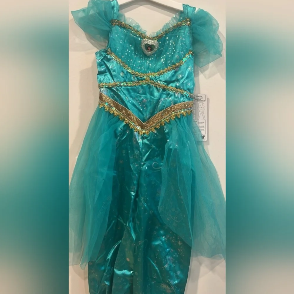 Disney Teal and Gold Jasmine Princess Costume 7-8 NWOT